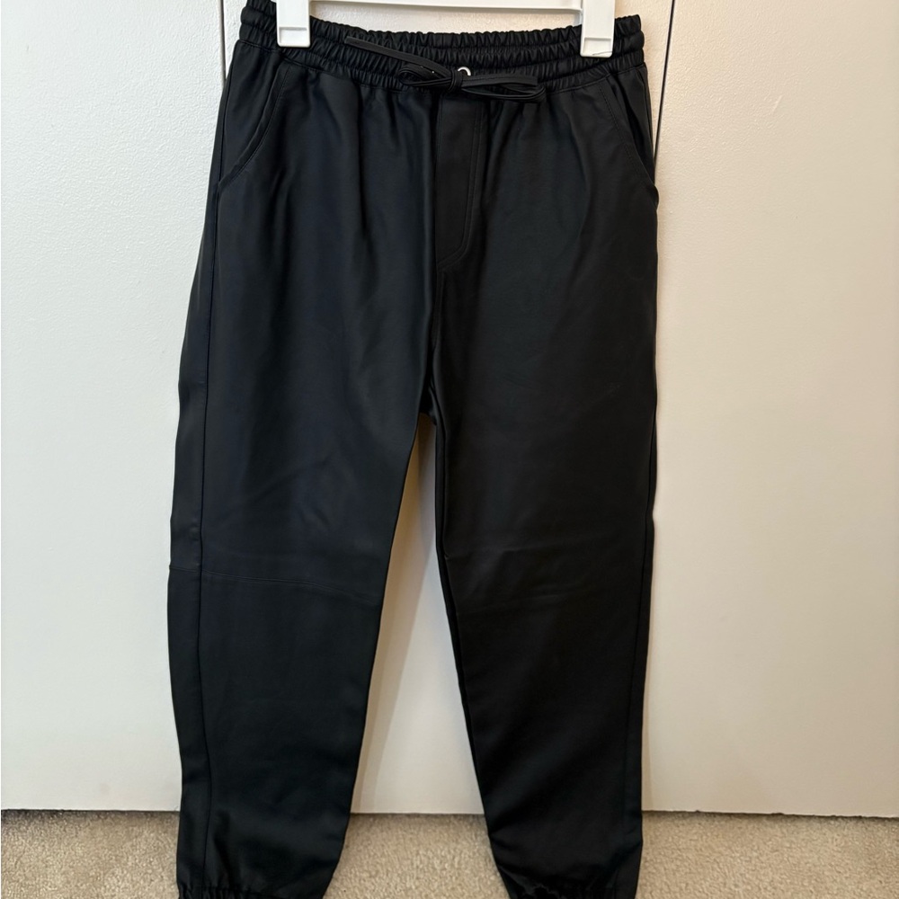 Women's Black Leather Jogger Pants